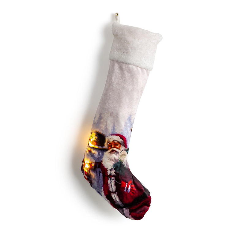 Home Julestrømpe med LED-lys 21x46 cm