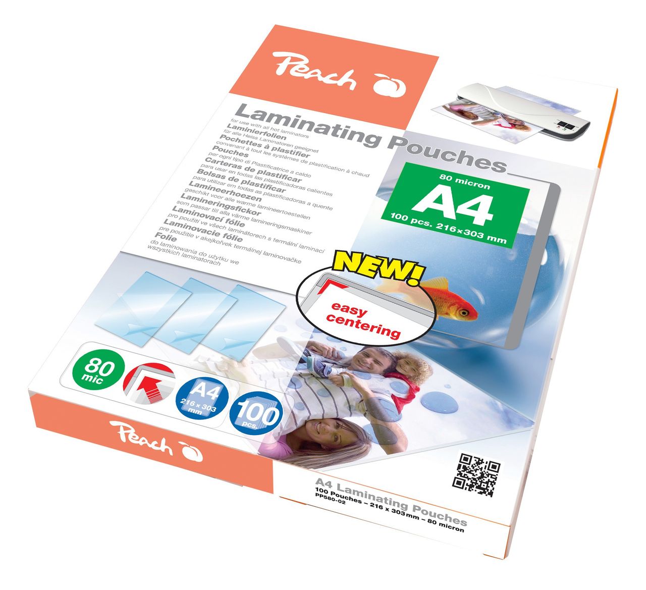 Peach Laminierfolien A4, 80 mic, glänzend, 100 Stk.