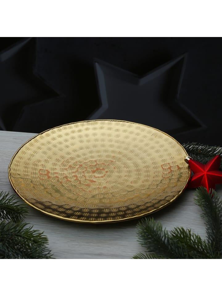 MARELIDA Tablett Dekotablett Serviertablett rund gehämmert D: 28cm in gold günstig kaufen onesize