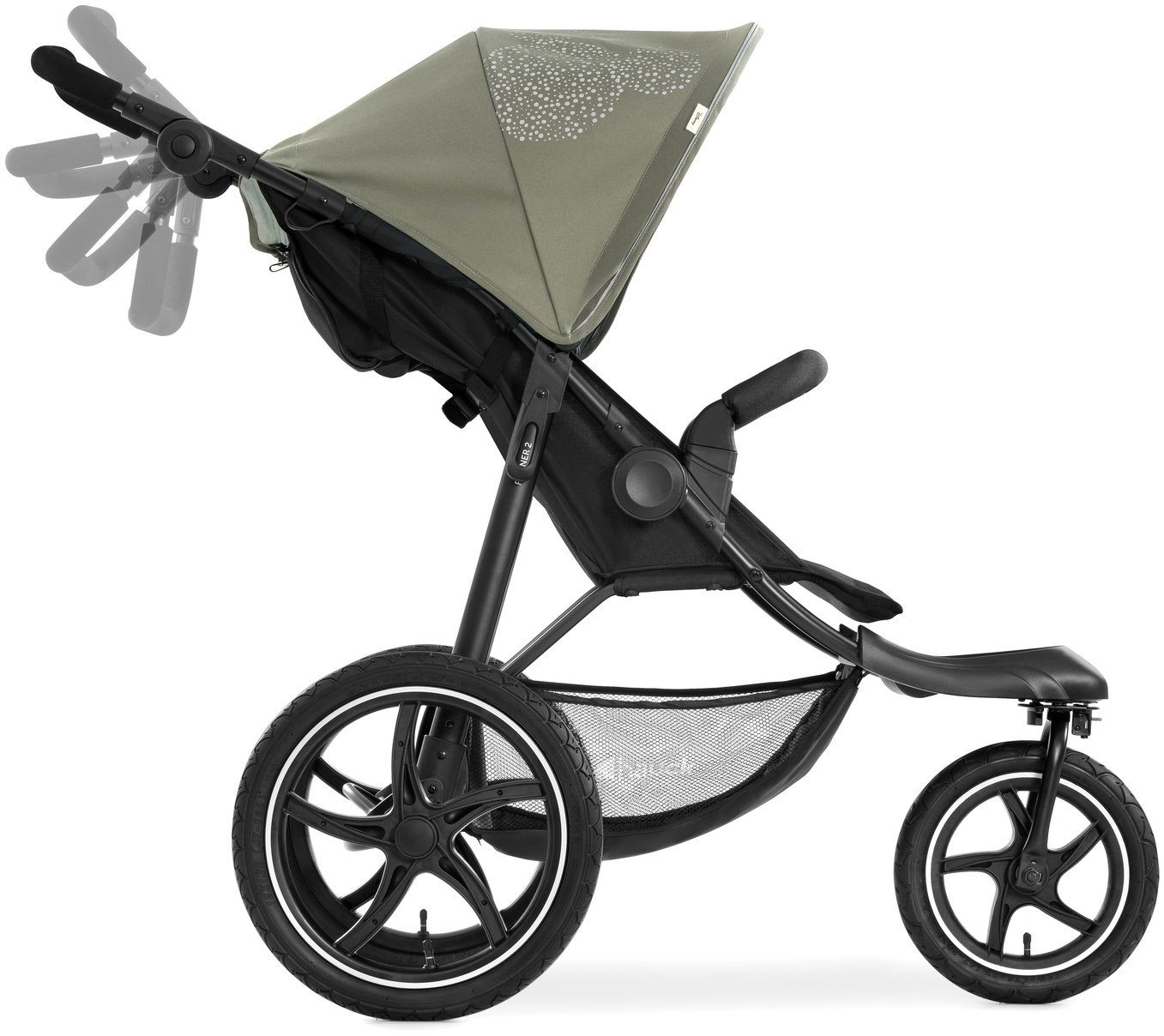Hauck Dreirad-Kinderwagen Runner 2 Mickey Mouse olive, Kinderwagen, Jogger mit schwenk- und feststellbarem Vorderrad