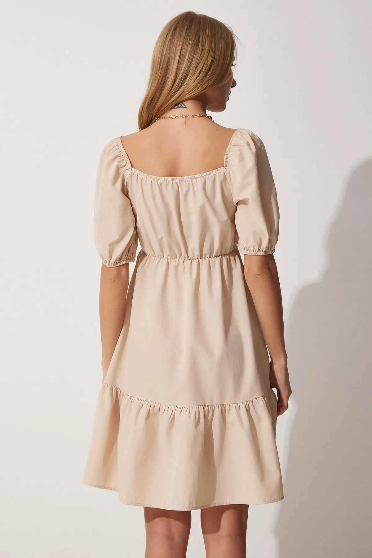 Happiness İstanbul  Ausgestelltes Popelinekleid mit gerafftem Kragen