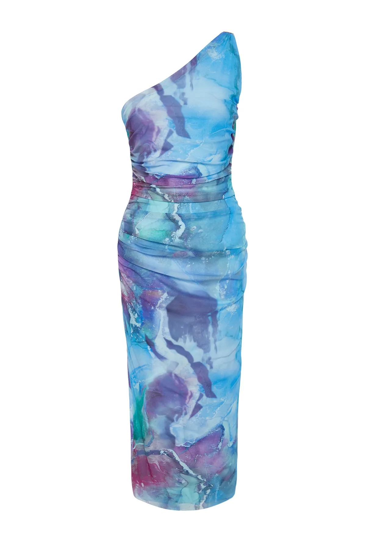 Trendyol Collection  Mehrfarbiges, einärmeliges, figurbetontes Midi-Bleistiftkleid aus flexiblem Strick und Tüll mit Accessoire-Details TWOSS24EL00174