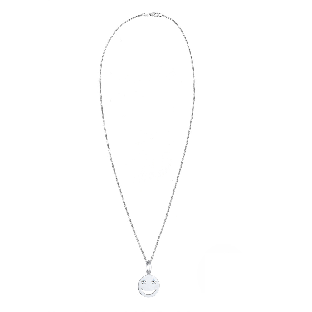 Elli Elli Collier Pendentif Emoji au visage souriant des dames avec cristaux en 925/10 collier