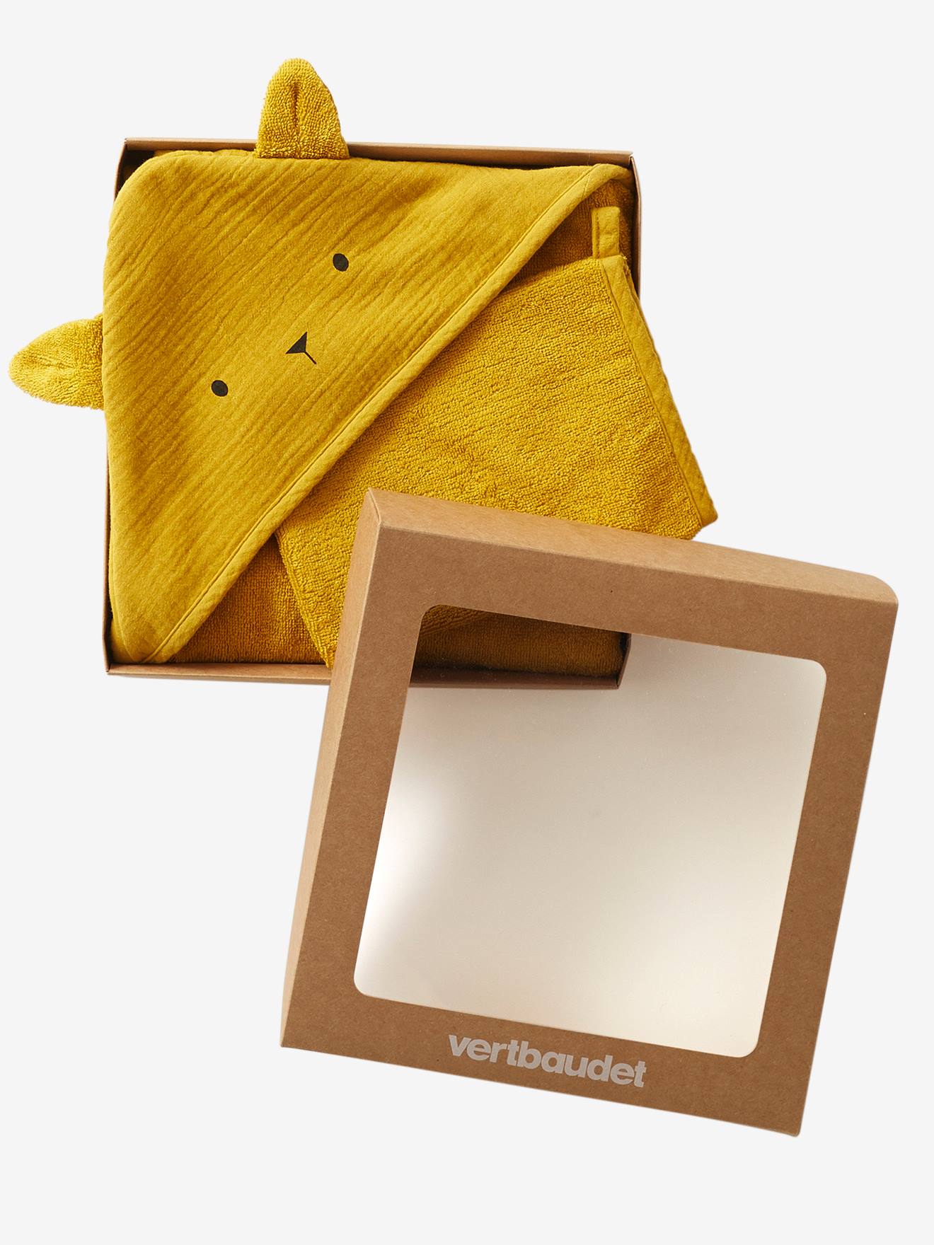 Cape de bain + gant en gaze de coton bio*, bleu