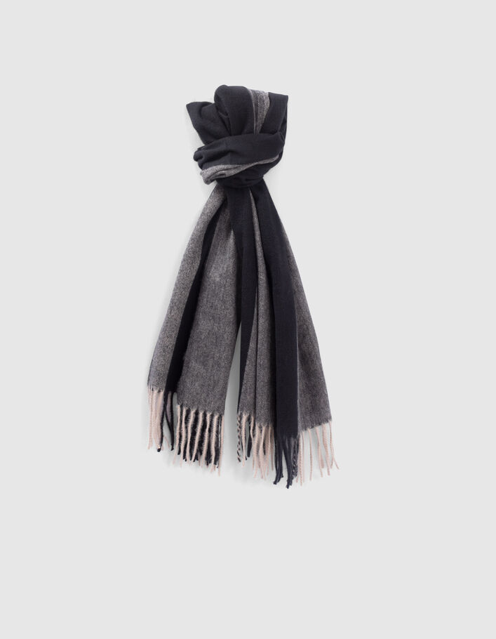 Echarpe grise lignes noires et motif chevrons Homme