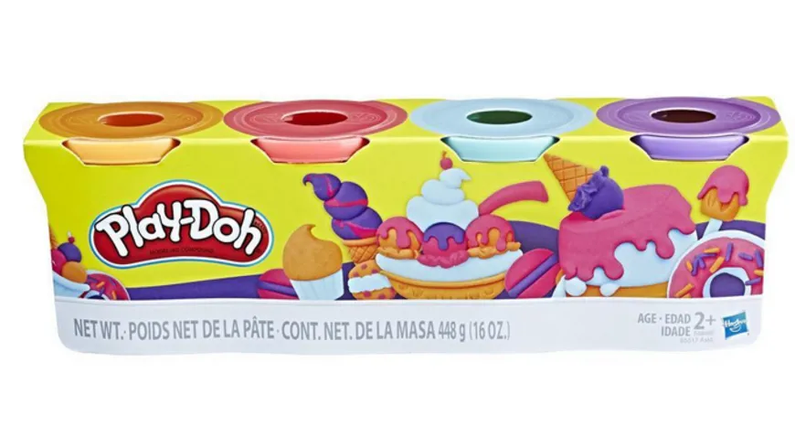 Hasbro - Play-Doh 4er Pack blau, orange, türkis, gelb 448 g