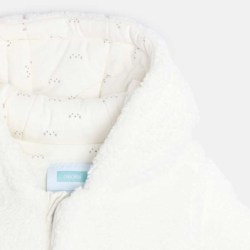Combipilote à capuche en soft boa blanche naissance