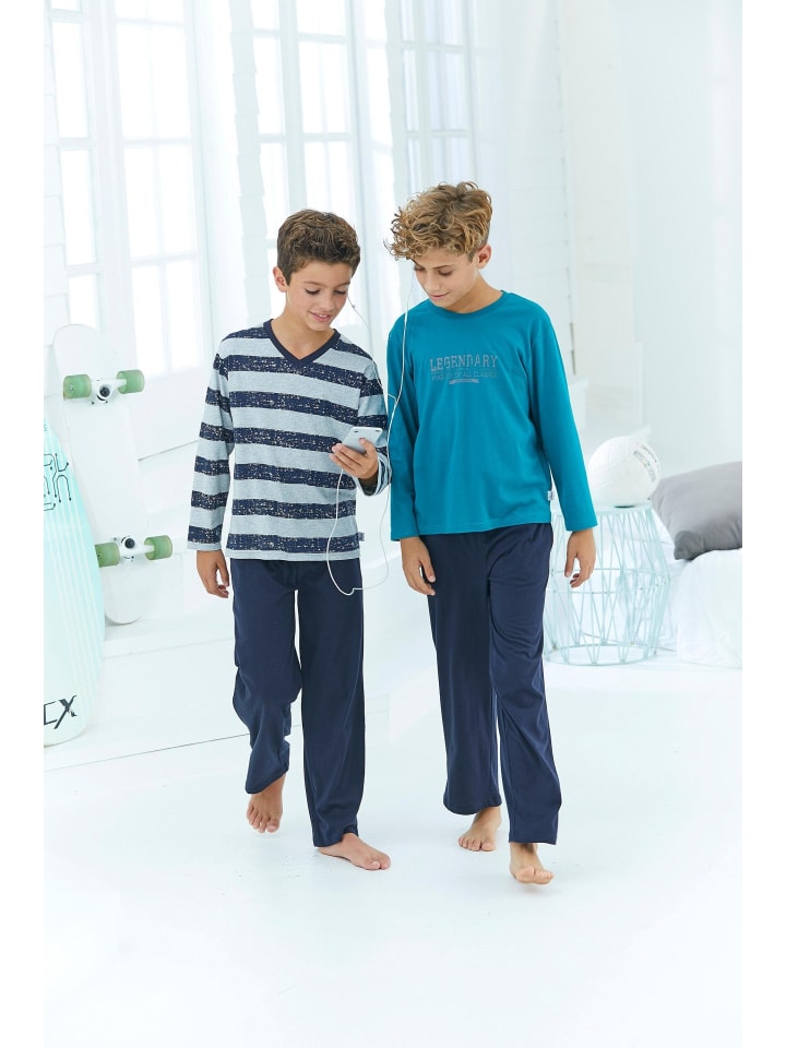 LE JOGGER Pyjama in petrol-marine, grau-meliert-marine günstig kaufen
