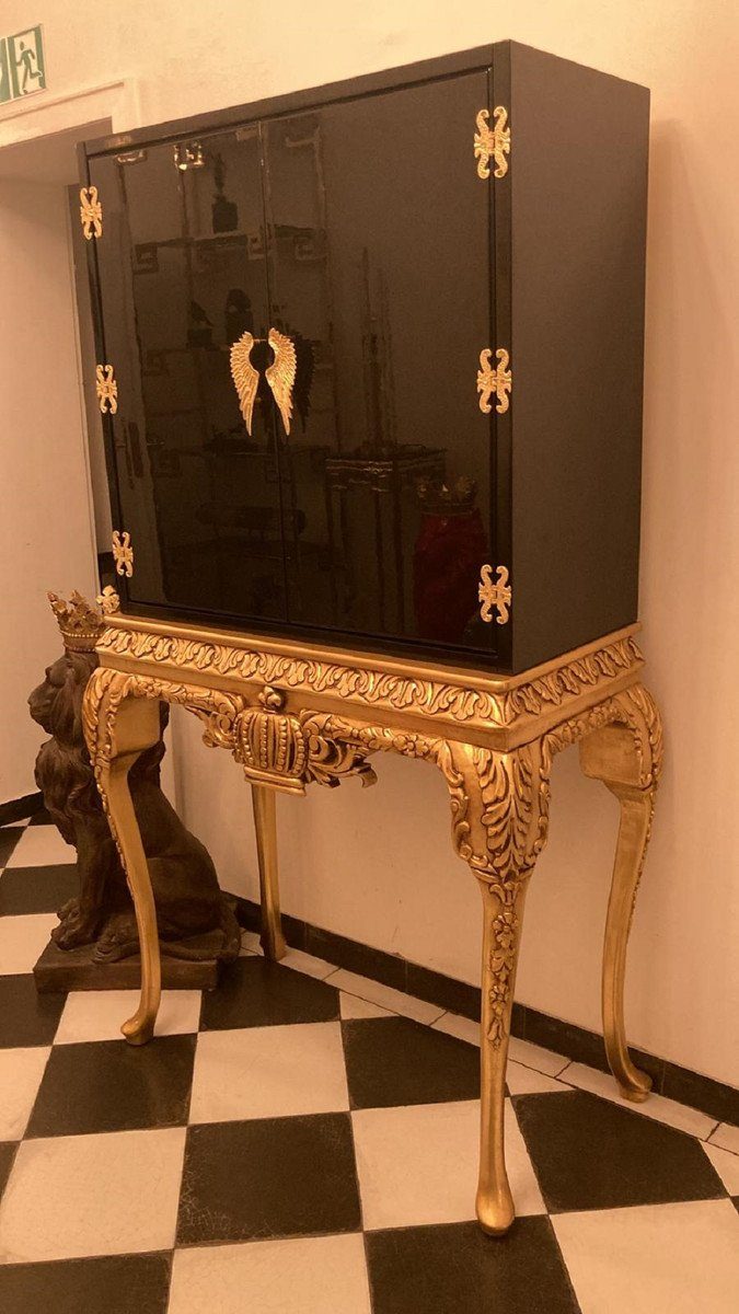 Casa Padrino Barschrank Pompöös by Luxus Barock Barschrank Schwarz / Gold - Pompööser Barock Weinschrank designed by Harald Glööckler - Barock Bar Möbel - Edel & Prunkvoll