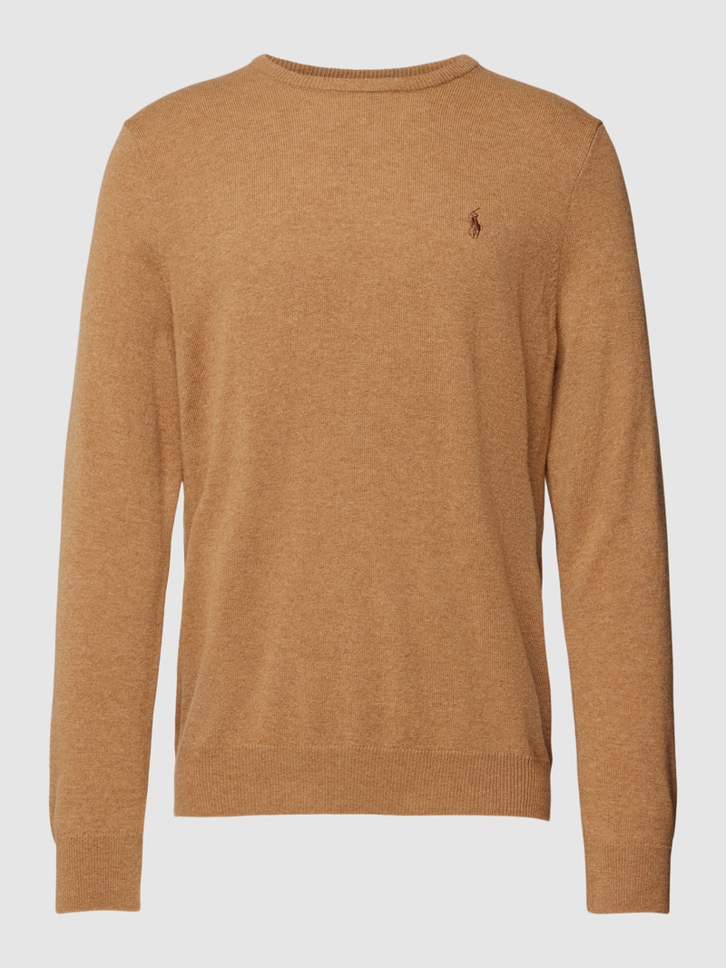 Strickpullover aus Wolle mit Logo-Stitching in hellbraun