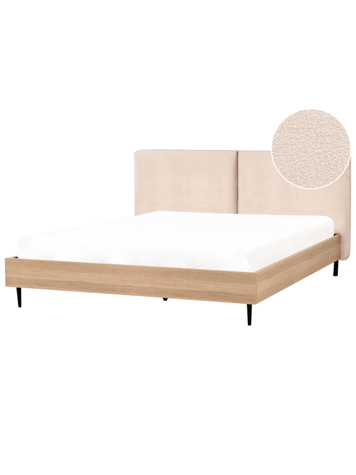 Beliani Doppelbett LIMANTON in Beige/Heller Holzfarbton/Schwarz günstig kaufen onesize