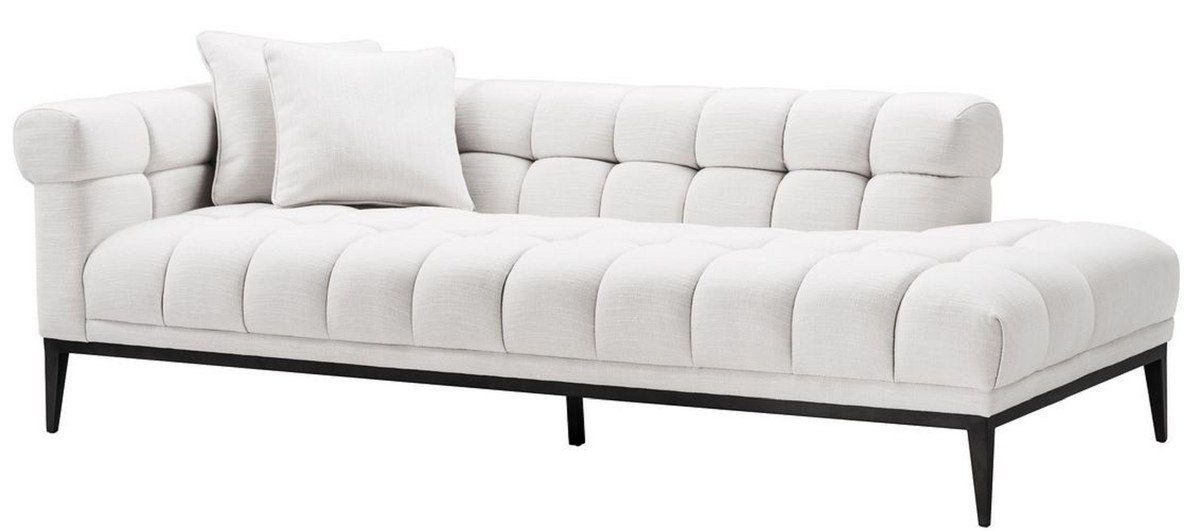 Casa Padrino Loungesofa Luxus Lounge Sofa Weiß / Schwarz 223 x 98 x H. 69 cm - Linksseitiges Wohnzimmer Sofa mit 2 Kissen - Luxus Qualität