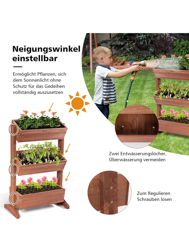 COSTWAY 3 Etage Hochbeet neigbar in Braun günstig kaufen onesize