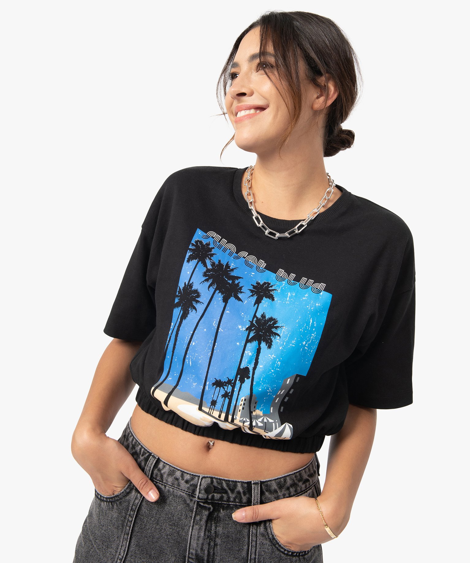 Tee-shirt femme avec bas élastiqué – LuluCastagnette | GEMO