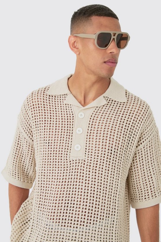 Oversize Strick-Poloshirt