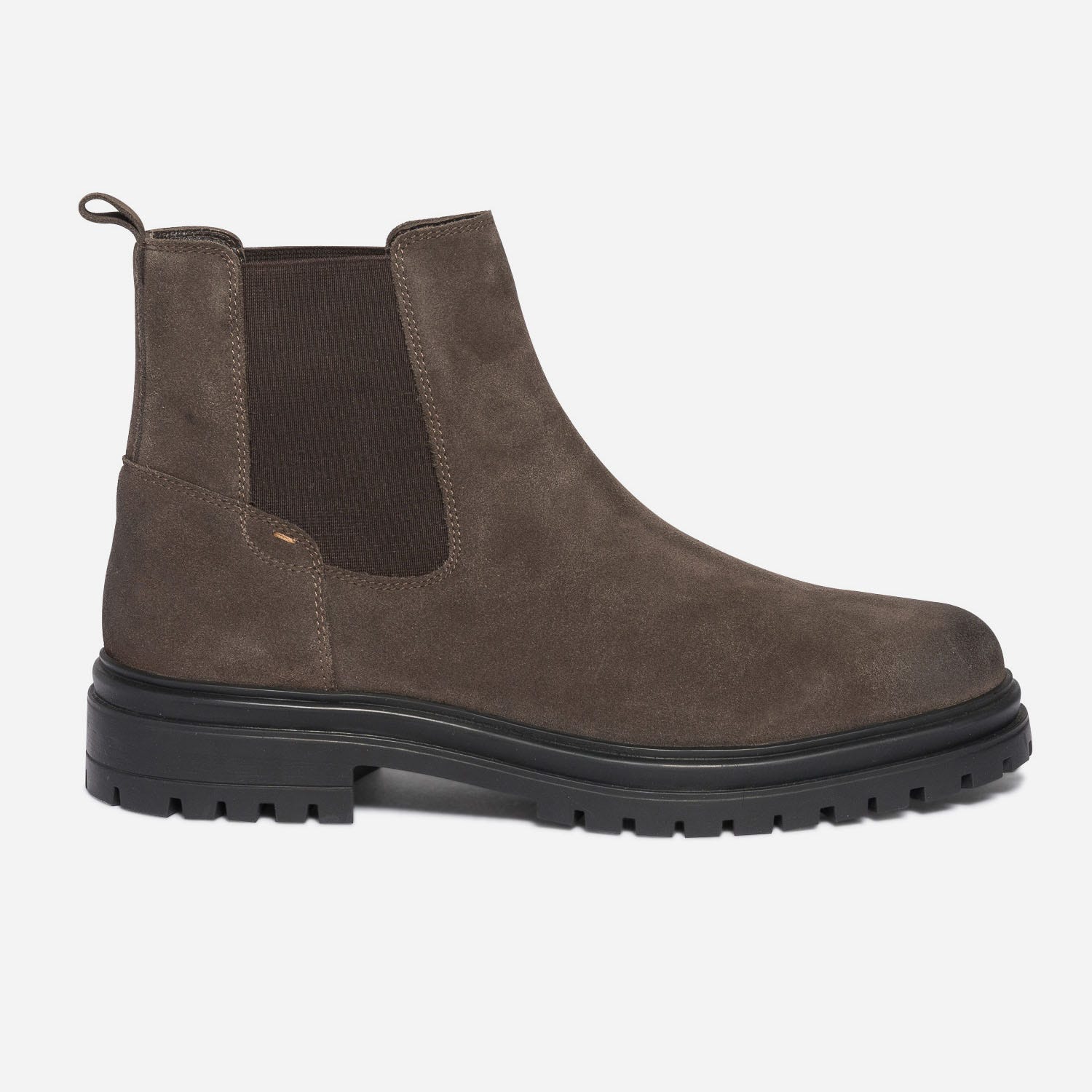 Chelsea boots marron foncé en cuir velours