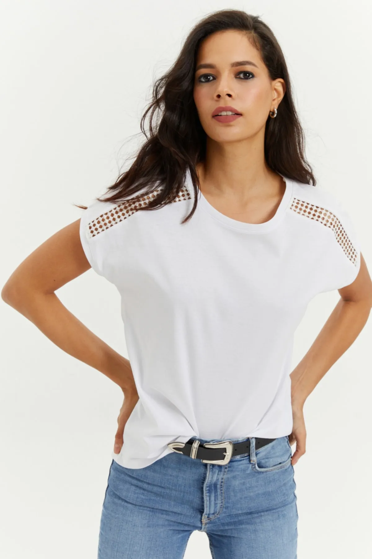 Cool & Sexy  Weißes, schulterfreies T-Shirt für Damen Yİ2442