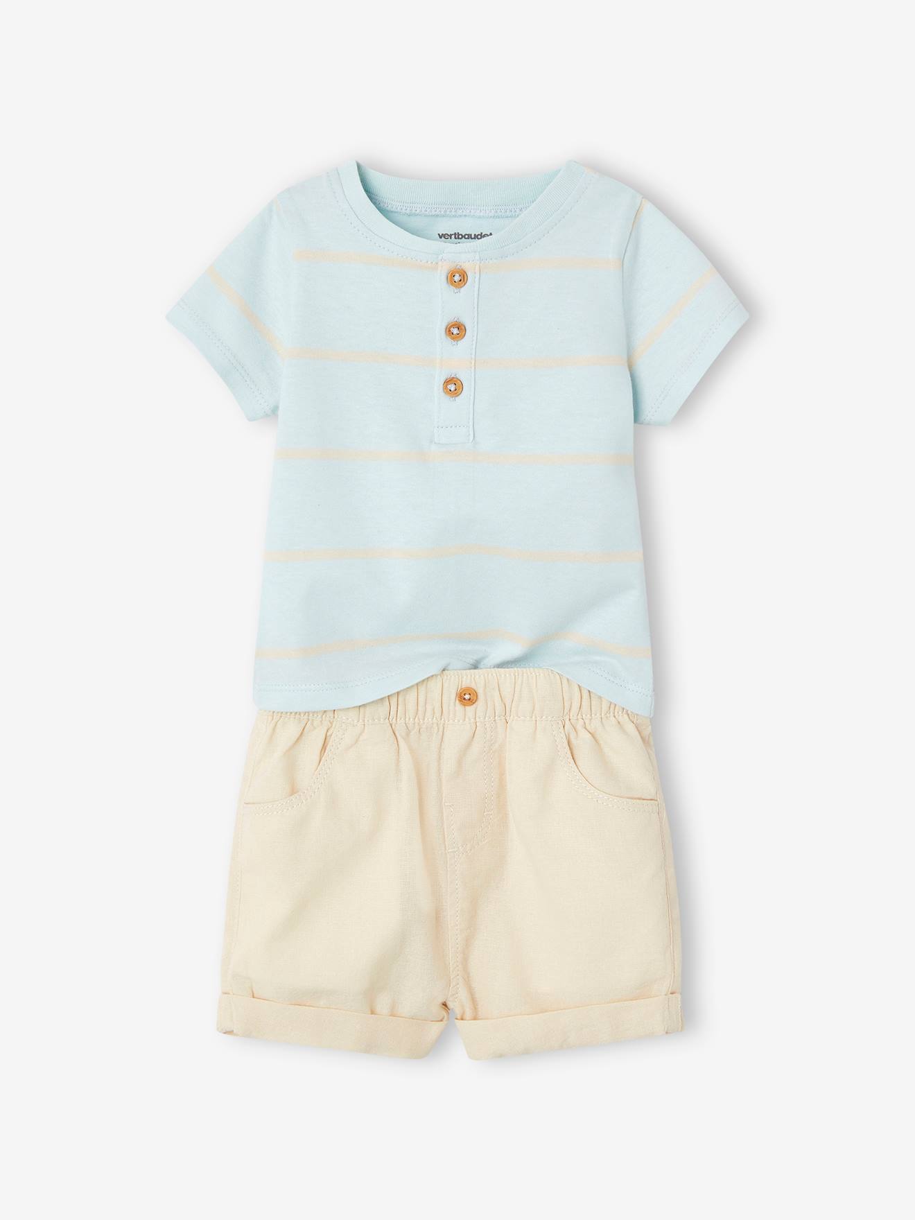 Vertbaudet Baby-Set: T-Shirt & Shorts - himmelblau