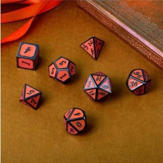 Metal & Enamel Dice Set Orange & Gunmetal (7)