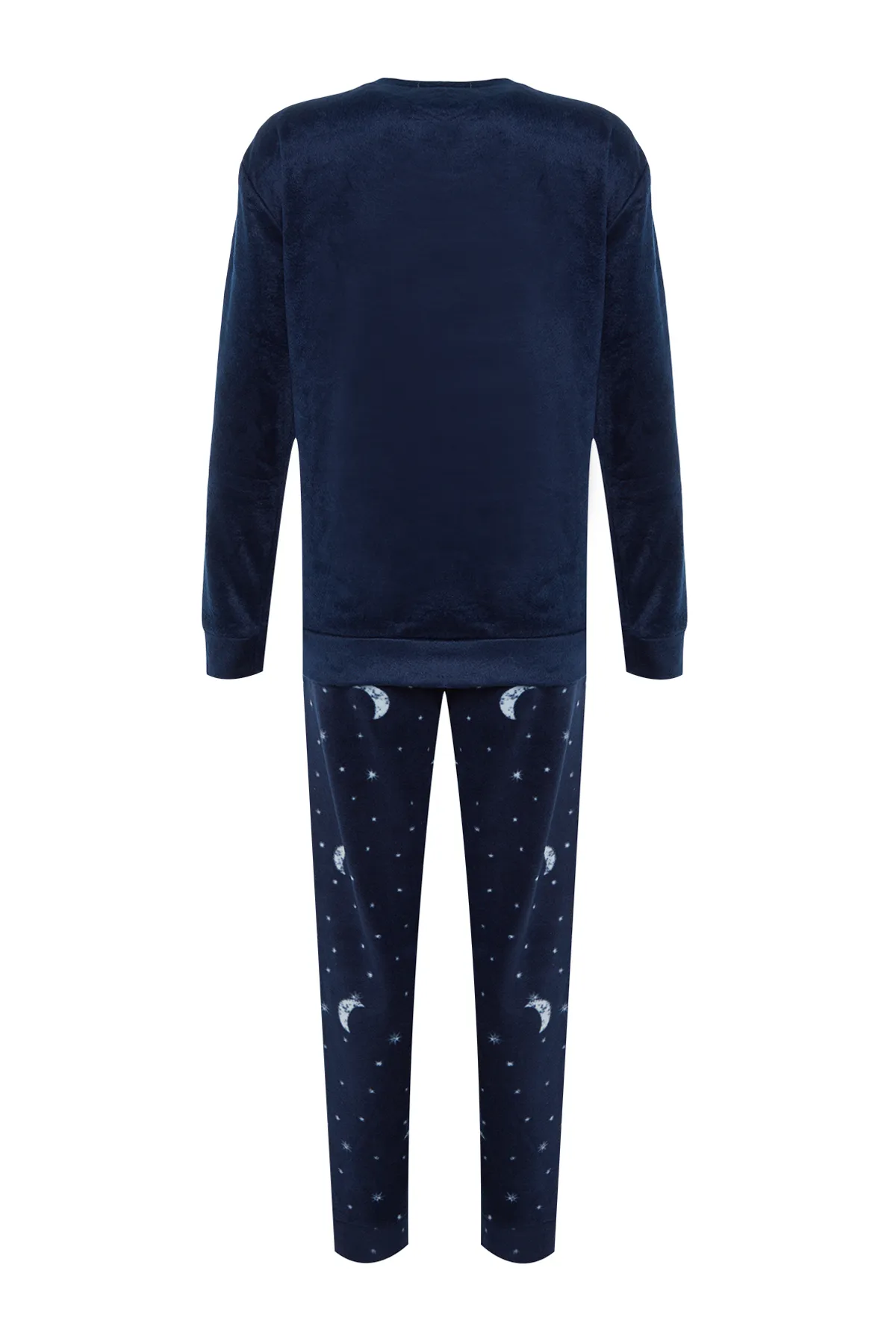Trendyol Collection  Marineblaues Pyjama-Set aus T-Shirt und Hose aus Samt mit Katzen-Print THMAW24PT00169
