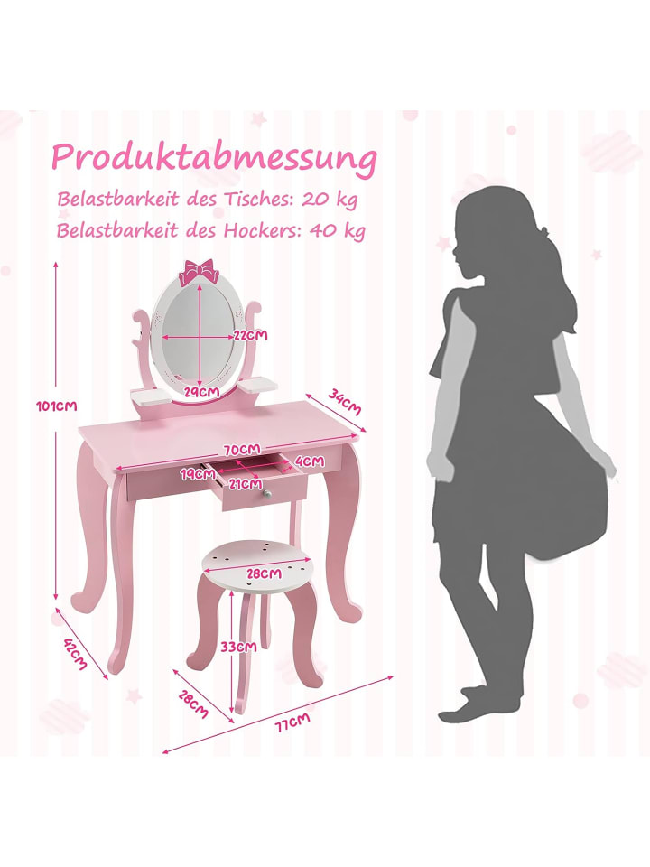 COSTWAY 2 in 1 Schminktisch in Rosa günstig kaufen 70 cm