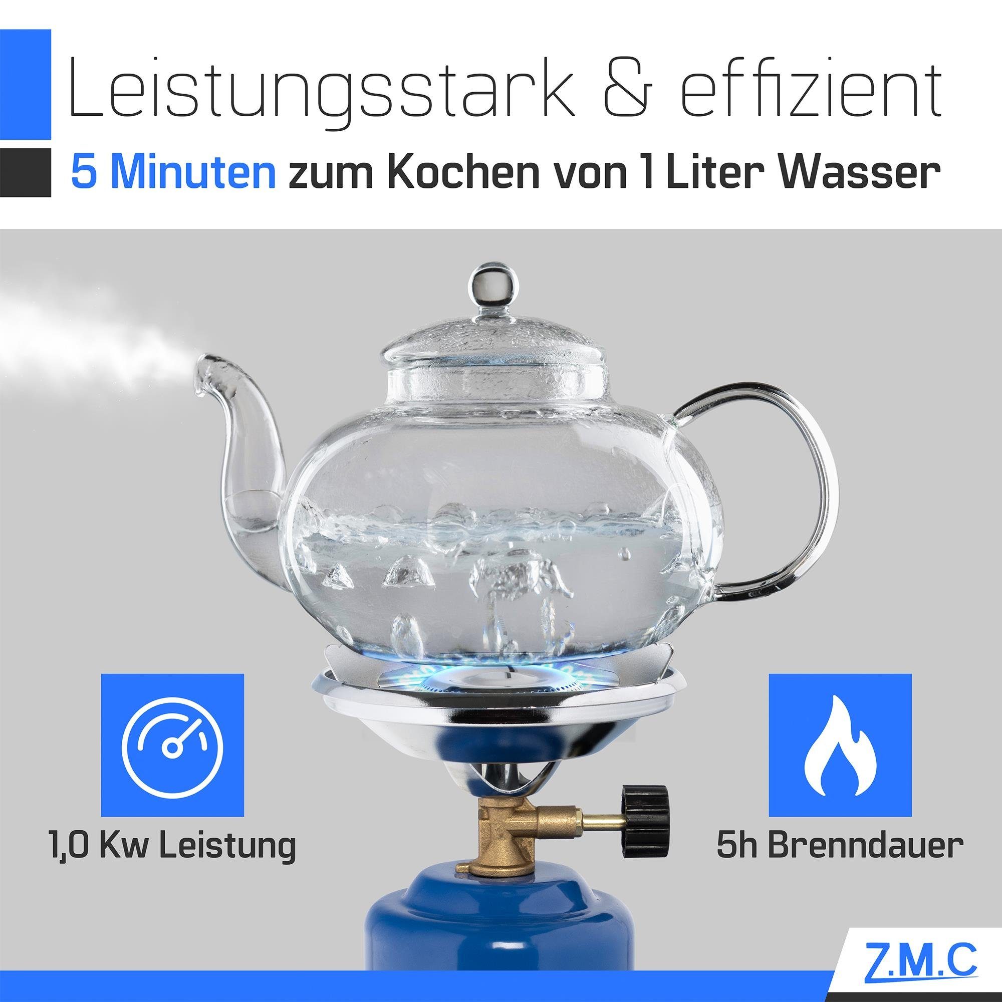 ZMC Gaskocher Campingkocher Gaskocher Shisha Kohleanzünder Stechgaskartusche Herd, (Maximale Temperatur: 1100W / Gewicht: 520g), Butangasbrenner Kartuschenkocher Kochfeld für Festivals, Wanderungen