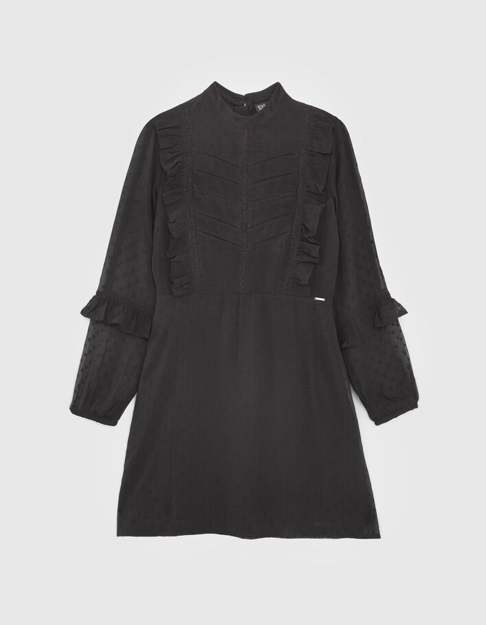 Robe noire jacquard plumetis à plastron fille