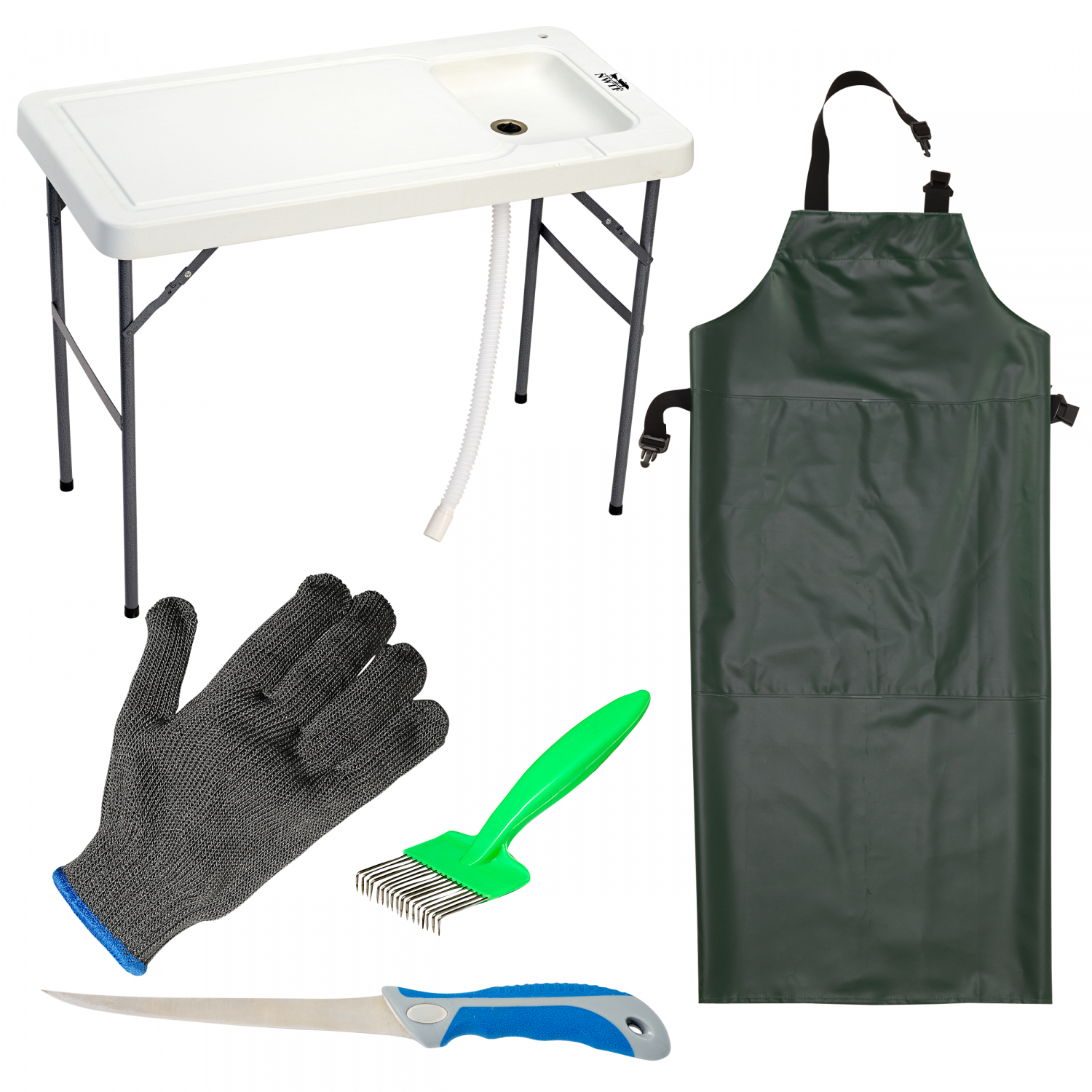 Kogha Set: Filetier-Tisch, PVC Schürze, Filetiermesser, Grätenkamm + Filetierhandschuh