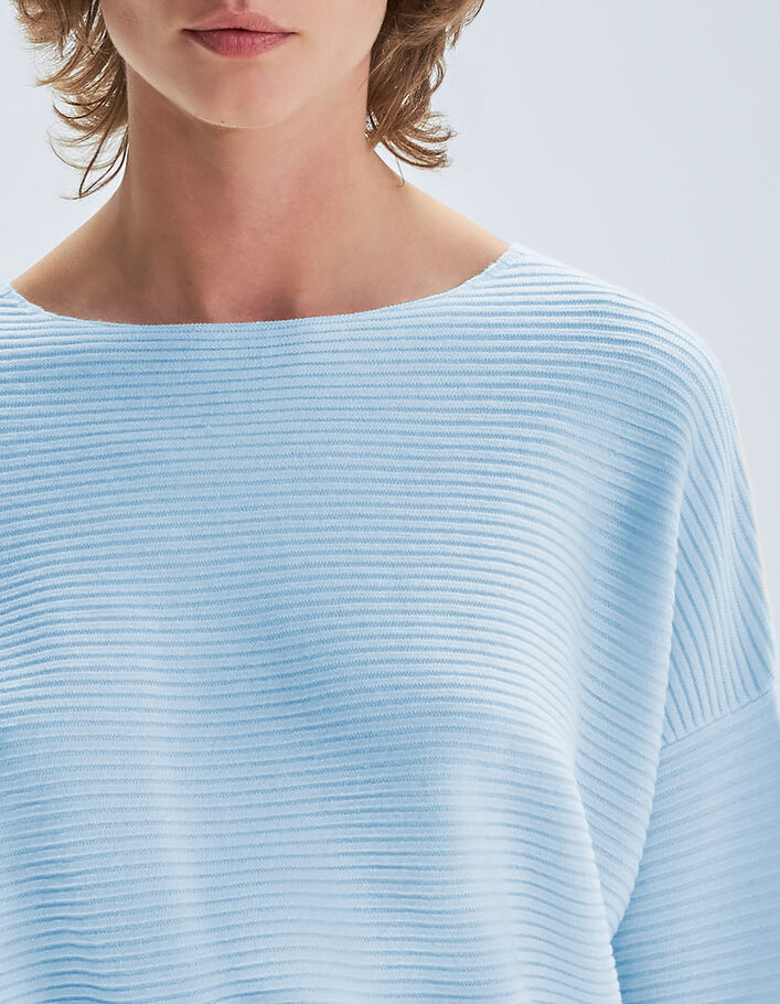 Pull bleu tricot côtelé col bateau Femme