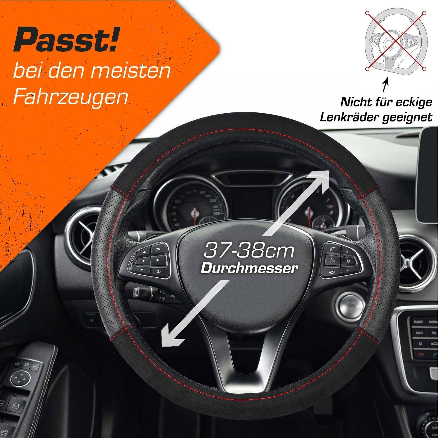 Upgrade4cars Lenkradbezug Alcantara/Kunstleder, Ø 37,00 - 39,00 cm, Elegantes Alcantara und sportliches, perforiertes Leder