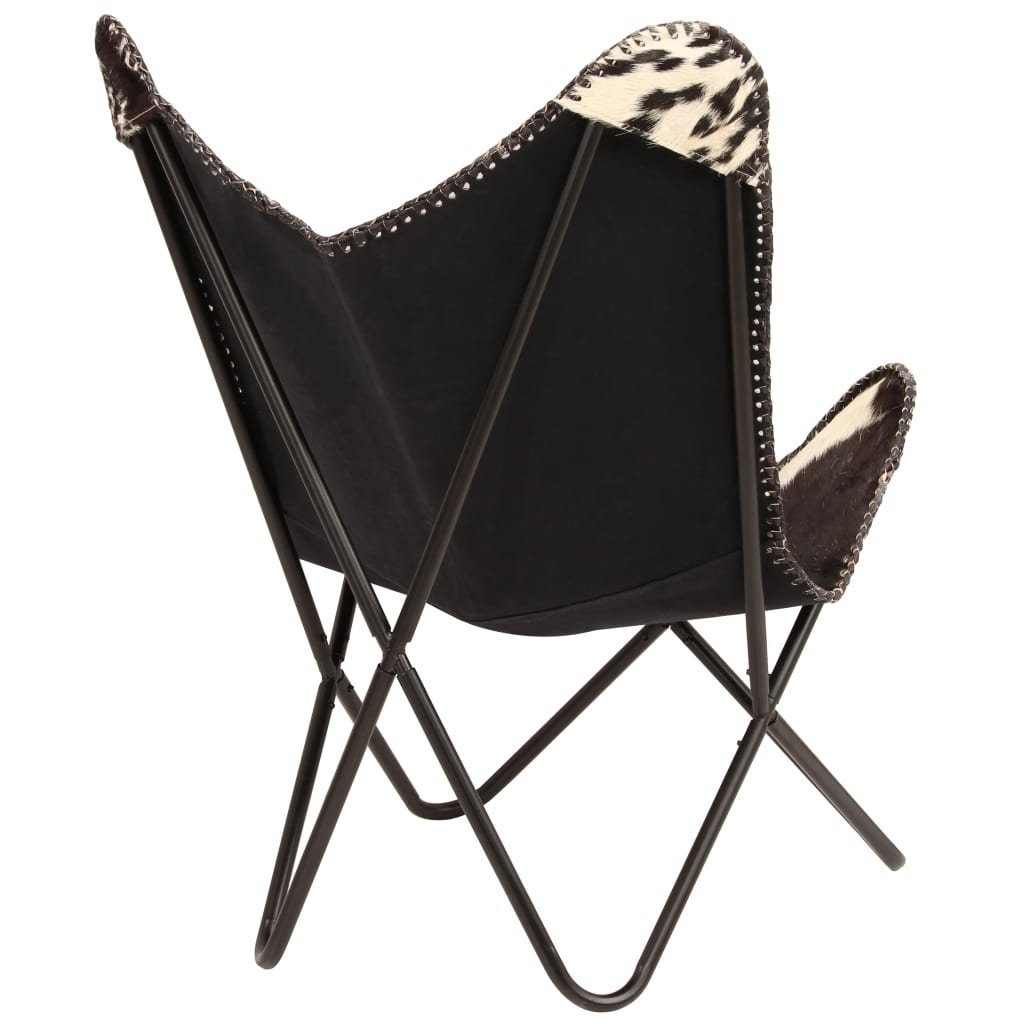 vidaXL Sessel Butterfly-Sessel Schwarz und Weiß Echtes Ziegenleder (1-St)