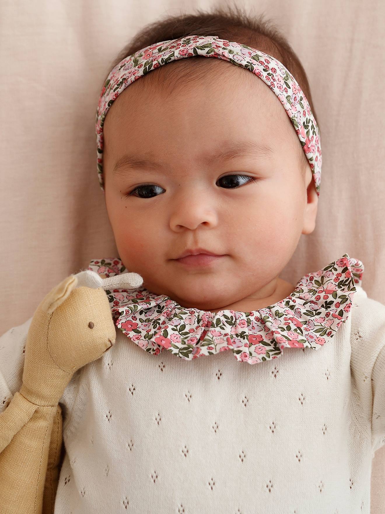 Vertbaudet Baby-Set: Kurzoverall & Haarband - wollweiß