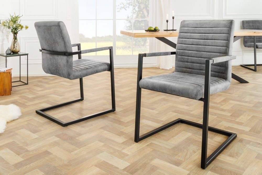 riess-ambiente Freischwinger LOFT vintage grau / schwarz (Einzelartikel, 1 St), Esszimmer · Microfaser · Metall · mit Armlehne · Industrial