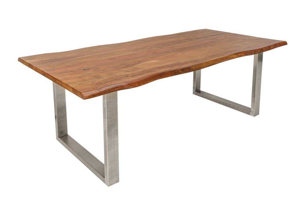 riess-ambiente Baumkantentisch MAMMUT NATURE 160cm honigfarben (natur) / silber (Einzelartikel, 1-St), Massivholz · Edelstahl-Kufen · 3,5cm Platte · Akazie · Industrial