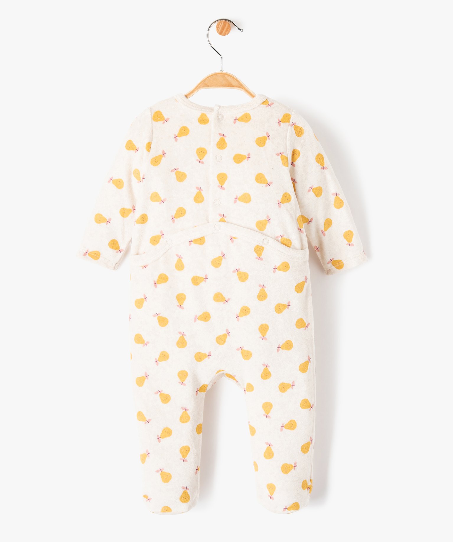 Pyjama bébé fille en velours imprimé poires et broderie beige | GEMO