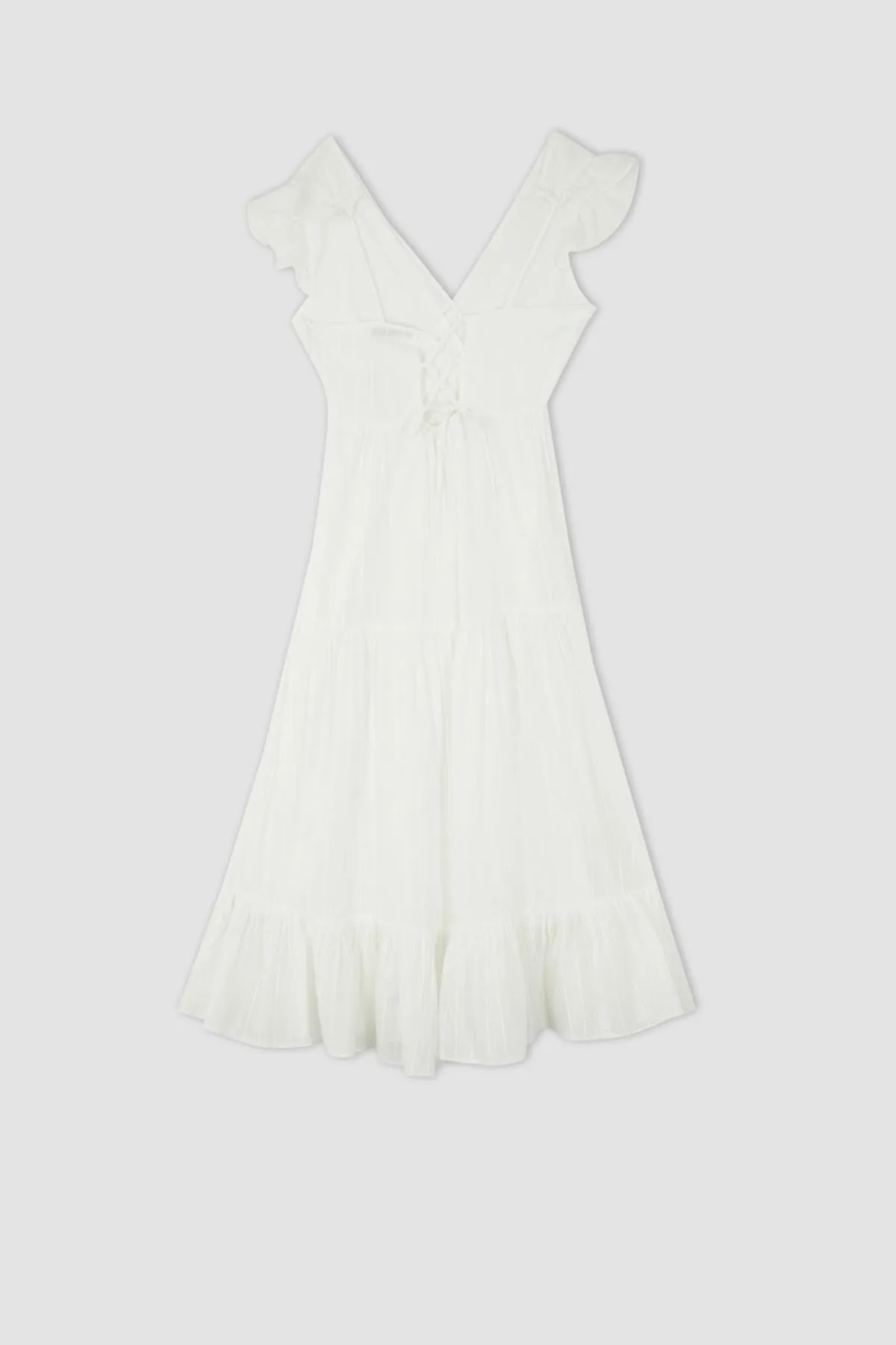 DeFacto  Voile-Maxi-Trägerkleid mit V-Ausschnitt und kurzen Ärmeln