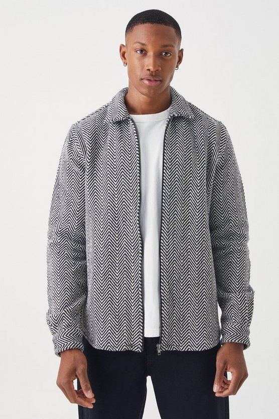 Langärmliges Overshirt mit Zick-Zack Print und Kontrast-Reißverschluss