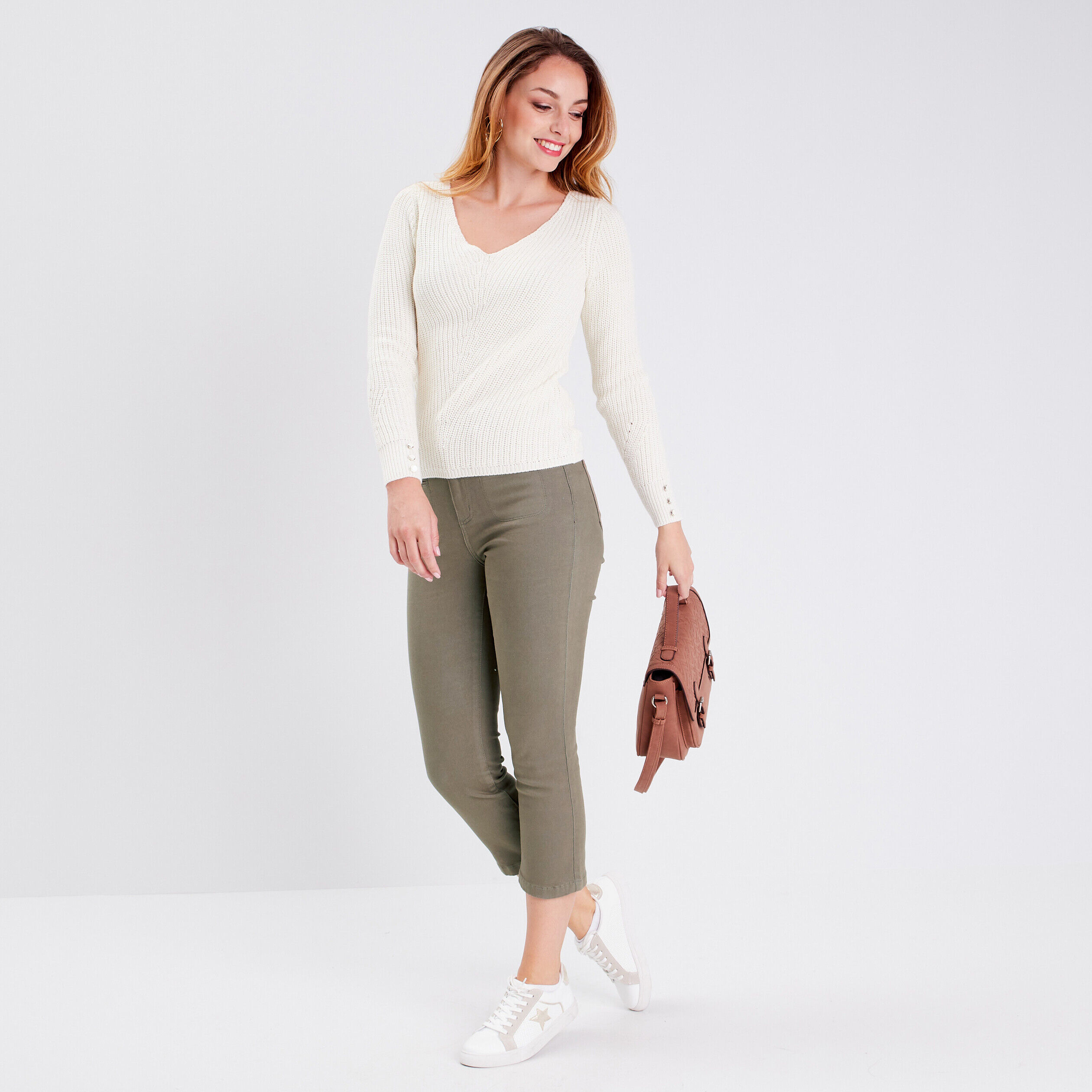 Jeans slim 7/8ème vert kaki femme | Cache Cache