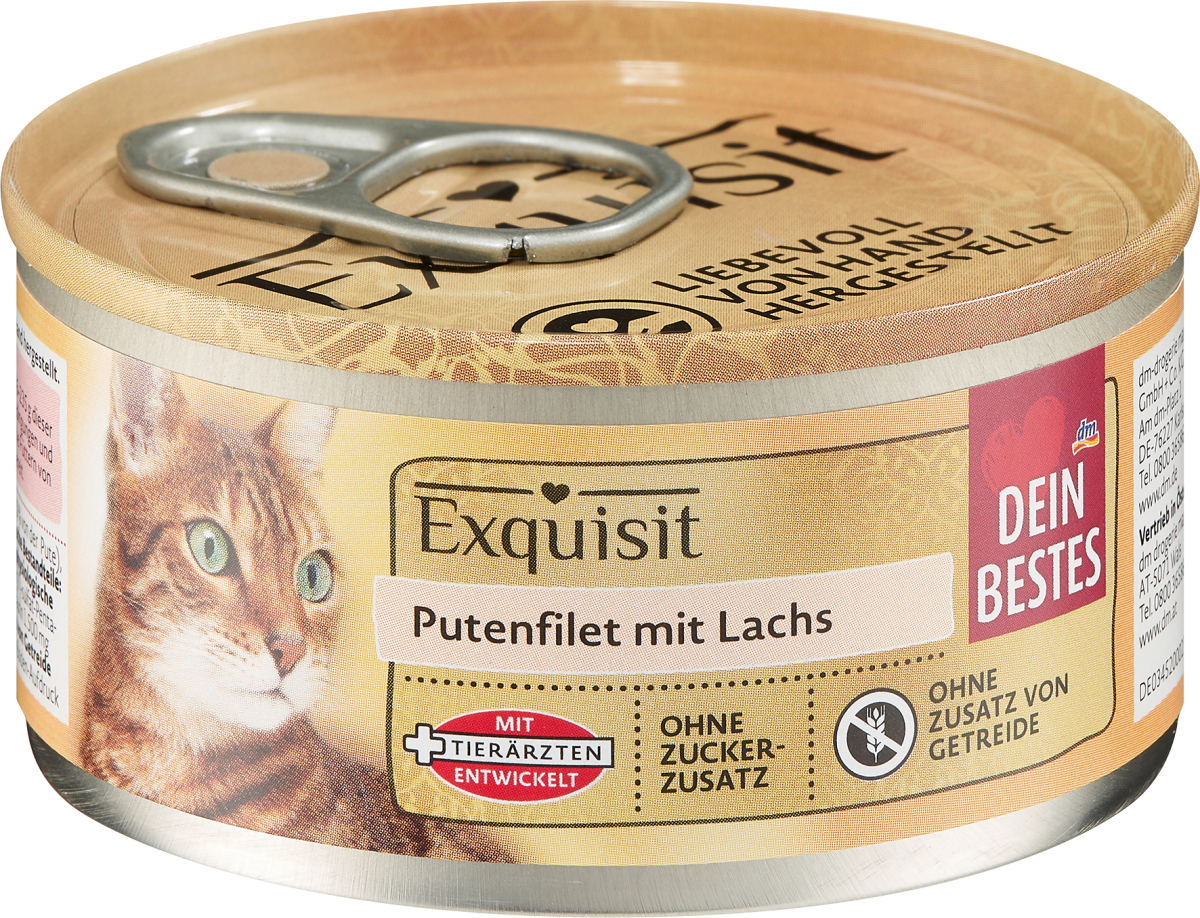 Nassfutter Katze Putenfilet mit Lachs, Exquisit, 70 g