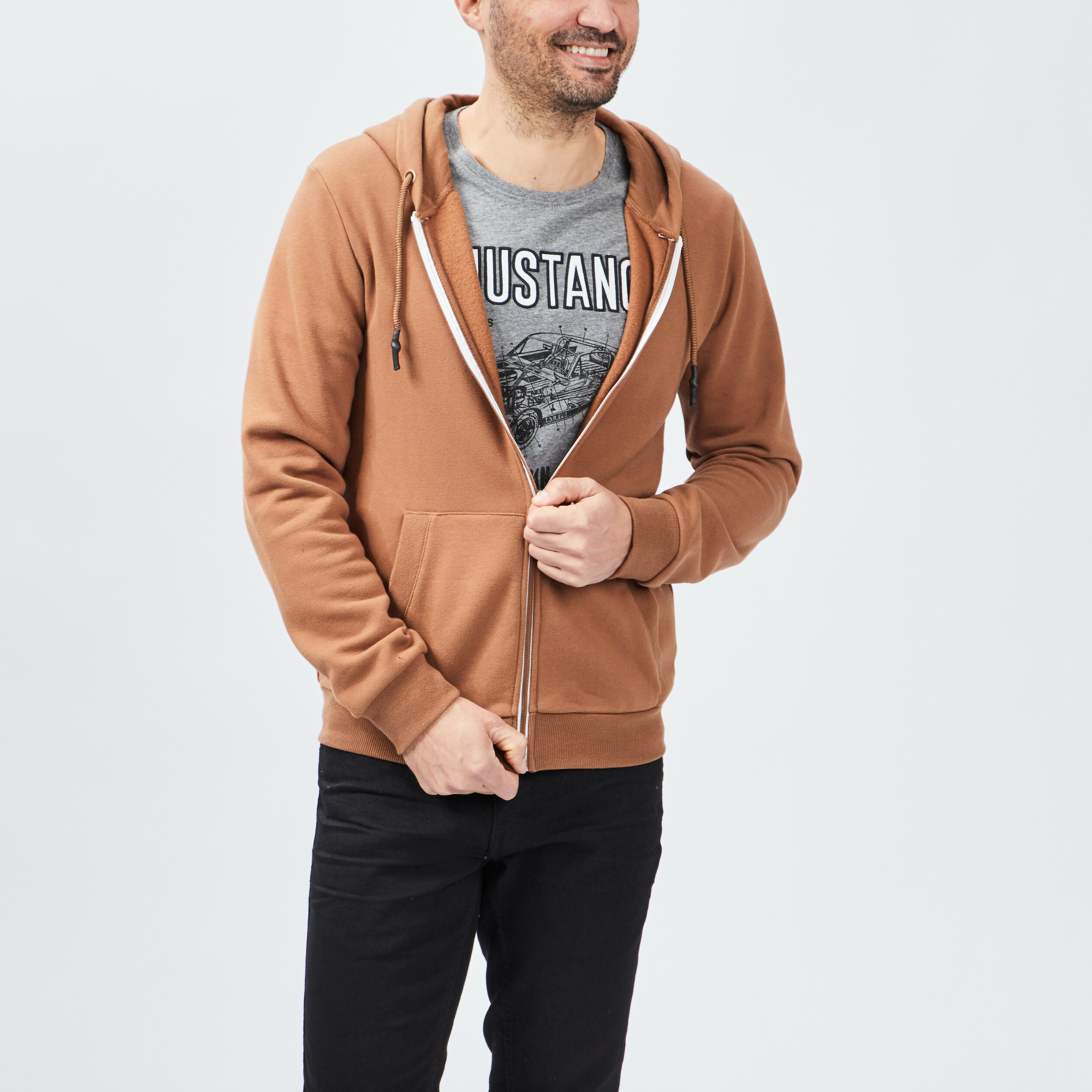 Sweat zippé molleton à capuche camel homme | La Halle