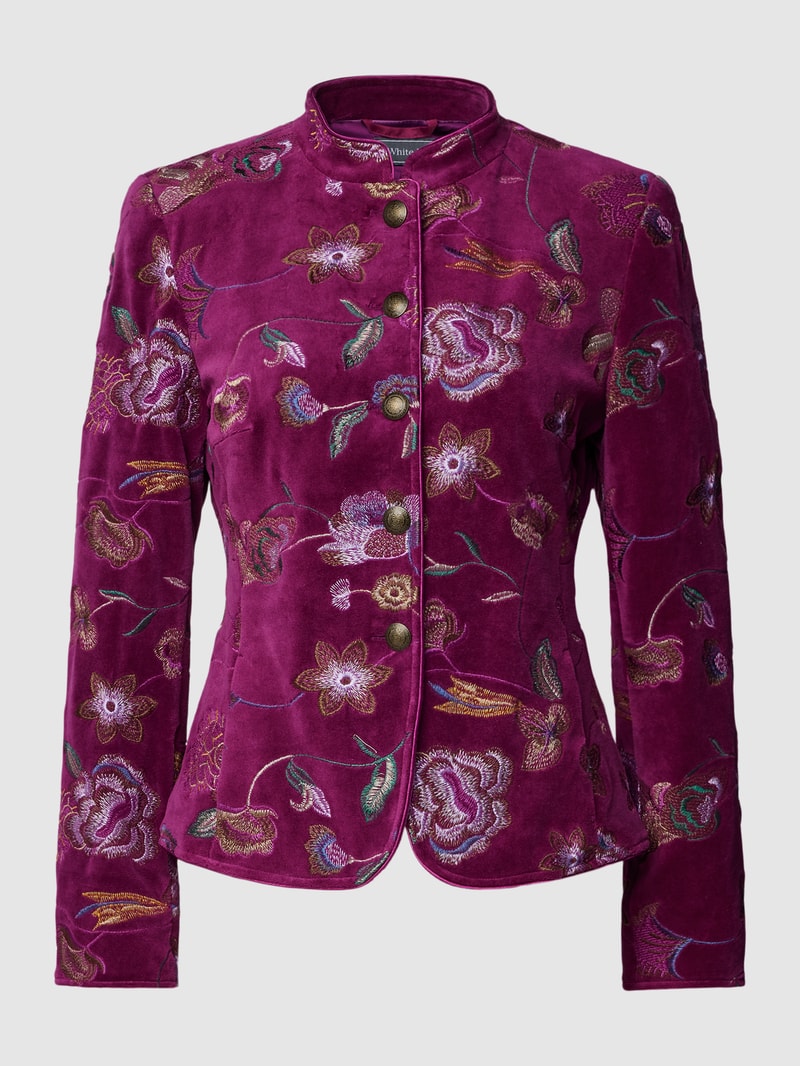 Blazer mit Stehkragen und floralem Stitching in bordeaux rot