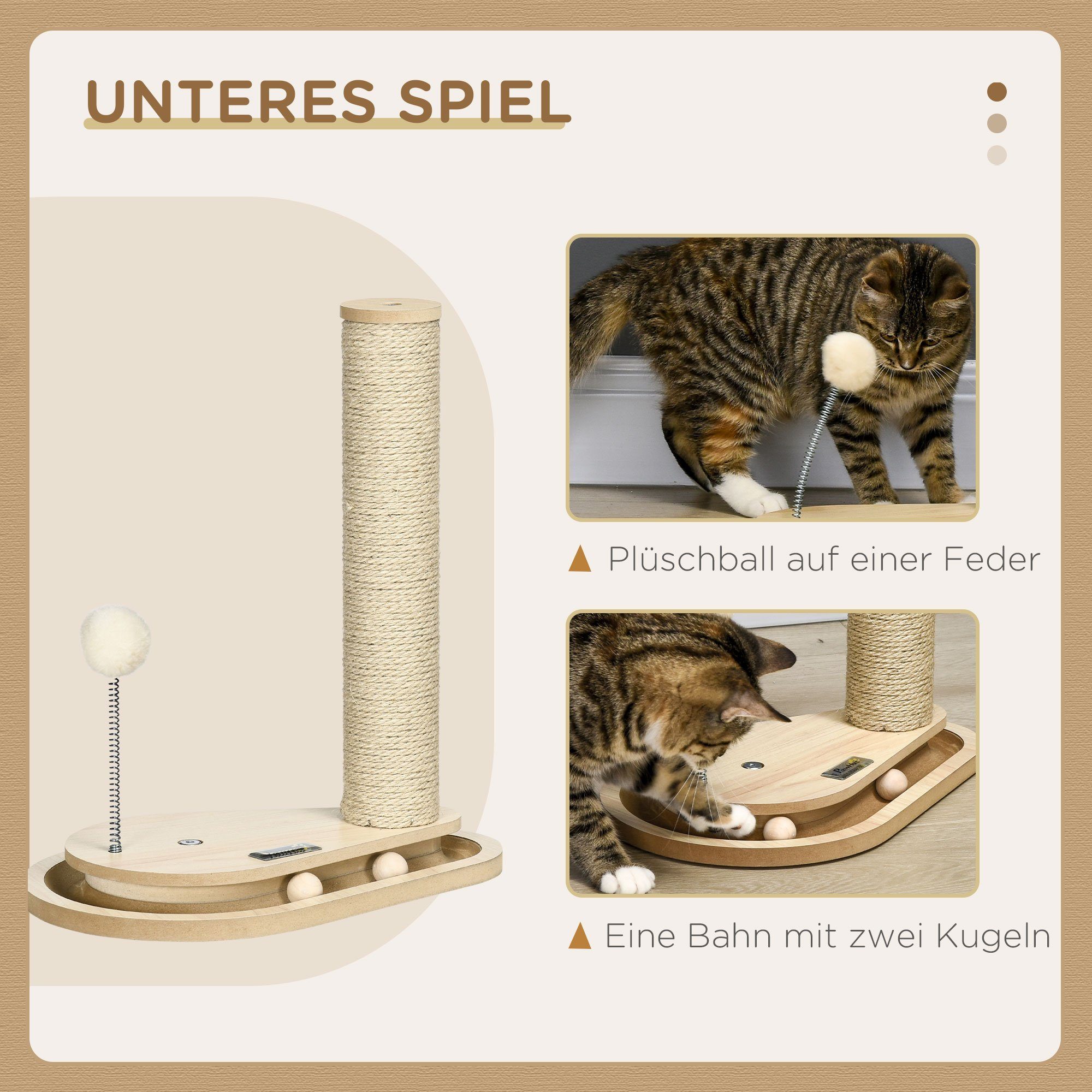 PawHut Kratzbaum für Kitten inkl. Spielzeug, Kugelbahn, Kugel mit Feder, BxTxH: 35x23x40 cm