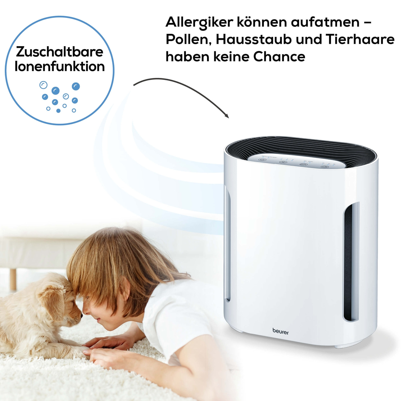 Beurer Luftreiniger LR 210-Luftreiniger mit dreischichtigem Filtersystem & Ionen-Funktion bis 26 m²
