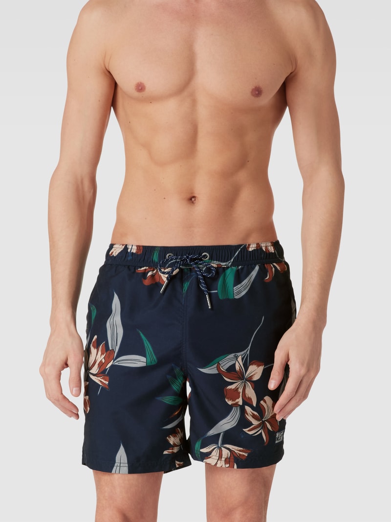 Badehose mit floralem Allover-Muster in dunkelblau