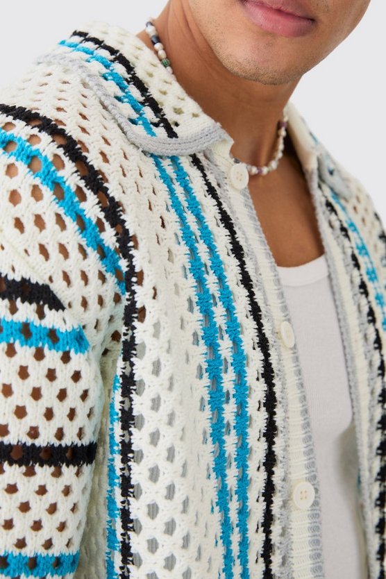 Kastiges gestreiftes Oversize Strick-Hemd