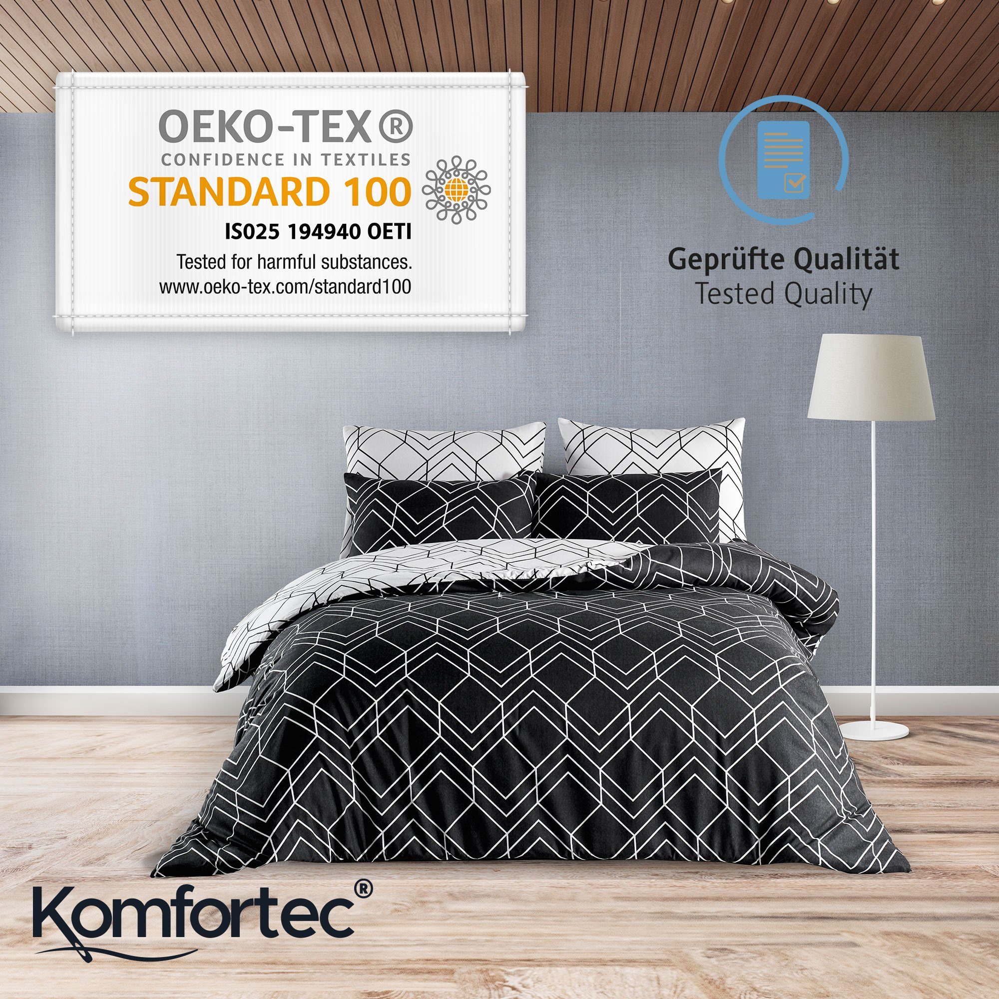 Bettwäsche Premium 2&3 Teilig Set, 135x200 cm, 155x220 cm oder 200x200 cm, Komfortec, gebürstetem 80% Baumwolle-20% Mikrofaser, 2 teilig, Superweiches Bettwäsche-Set, Knitterfrei, Atmungsaktiv