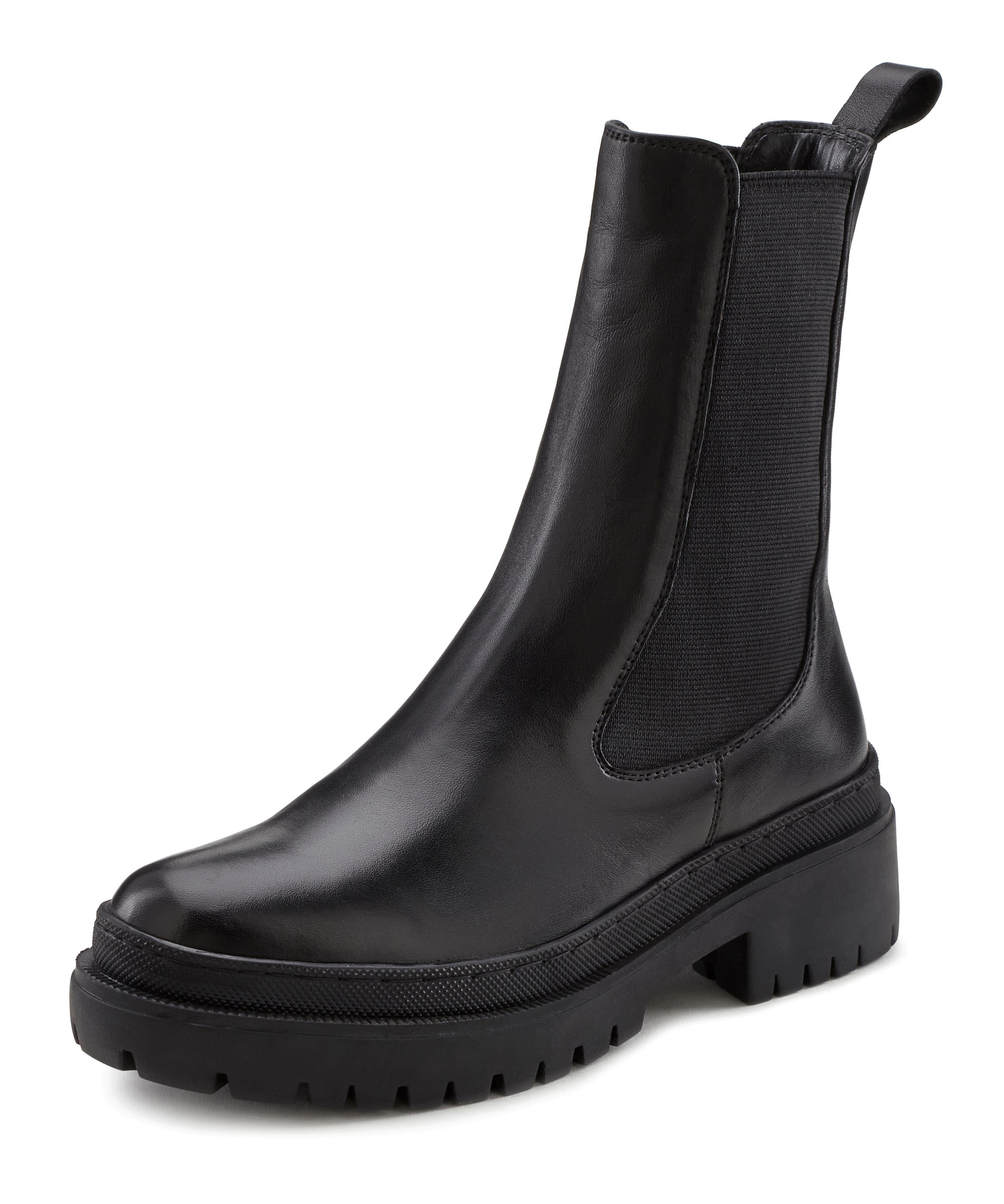 LASCANA Slip-On-Stiefelette, Chelseaboots, Schlupfstiefel, Biker Boots, Stiefelette aus Leder mit Chunky Sohle