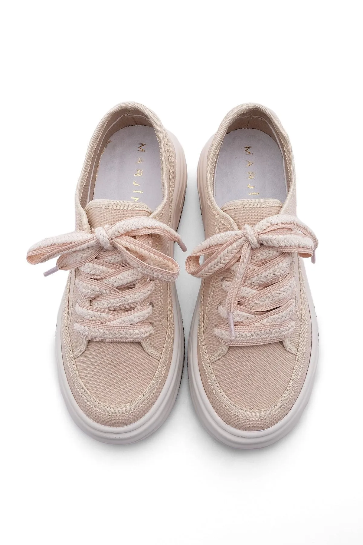 Marjin  Damen-Sneaker, hohe Sohle, Schnür-Sportschuhe aus Stoff, Kotnel beige