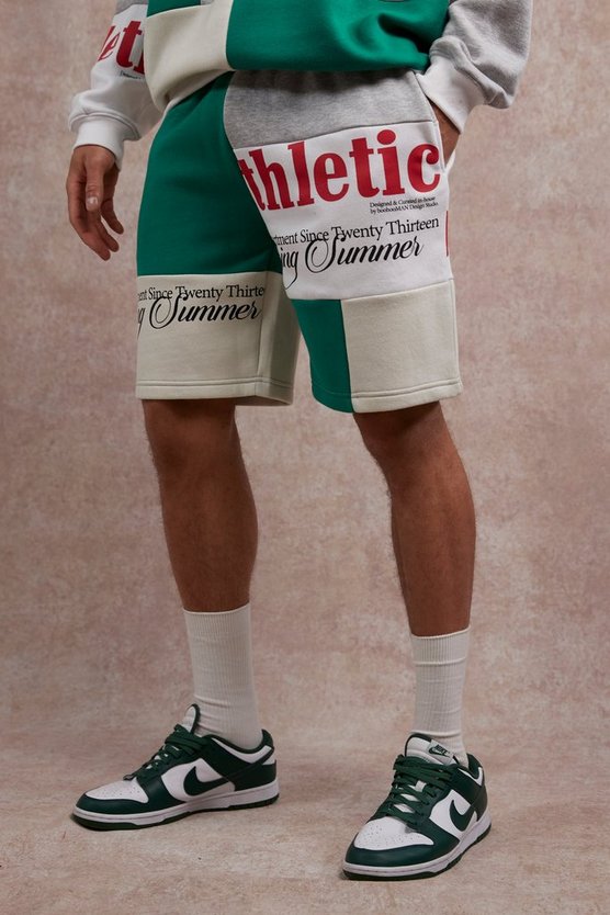 Lockere Patchwork Jersey-Shorts mit Print