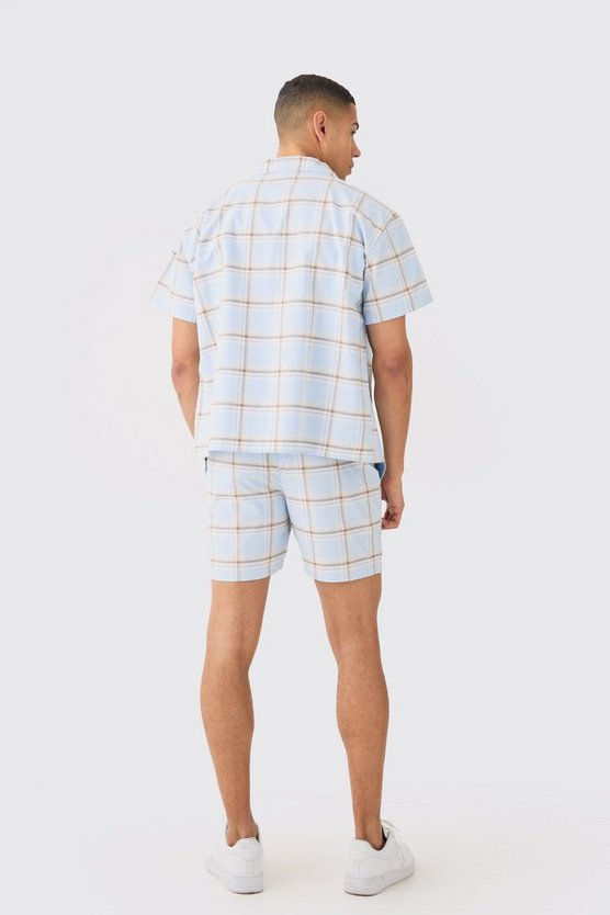 Kastiges kariertes Hemd und Shorts mit Paisley-Stickerei